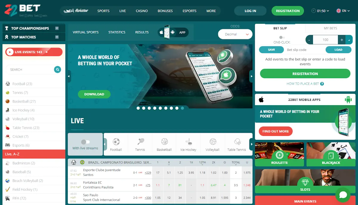 22Bet Kenya Sportsbook Screenshot